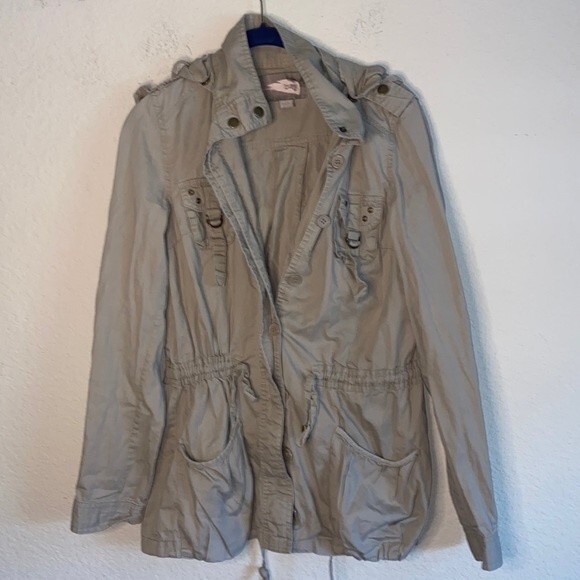 Love 21 cargo moto utility button up Pockets buckles hoodie long sleeve jacket - Picture 1 of 11